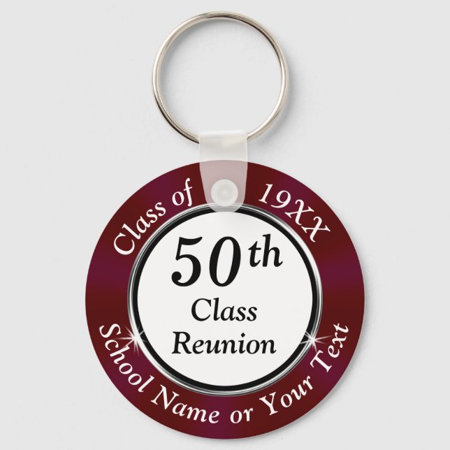 Burgundy Maroon White Black, Class Reunion Favours Key Ring (Front)