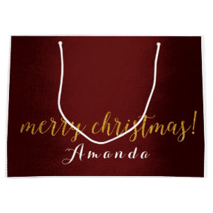 Burgundy Marron Gold Merry Christmas Gift Large Gift Bag