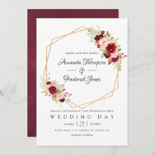Burgundy-Marsala and Blush Boho Geometric Wedding Invitation