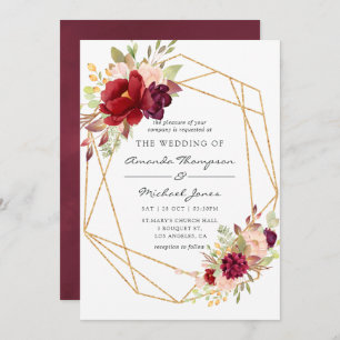Burgundy-Marsala and Blush Boho Geometric Wedding Invitation