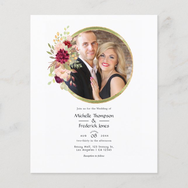 Burgundy-Marsala and Blush Floral Geometric Photo Flyer (Front)