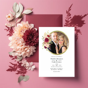 Burgundy-Marsala and Blush Floral Geometric Photo Invitation