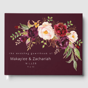 Burgundy Marsala and Blush Floral Guest Book