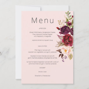 Burgundy Marsala and Blush Floral Menu - Pink Invi Invitation