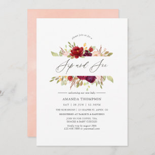 Burgundy - Marsala and Blush Floral Sip and See Invitation