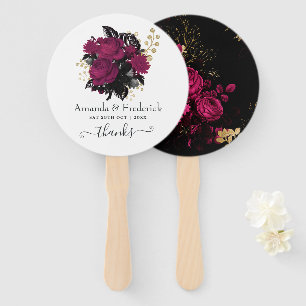 Burgundy - Marsala and Gold Floral Wedding Hand Fan