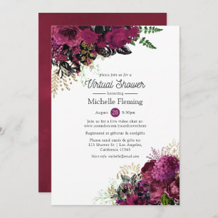 Burgundy - Marsala and Gold Virtual Bridal Shower Invitation