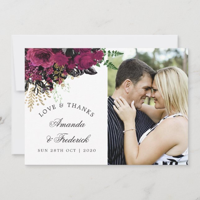 Burgundy - Marsala and Gold Wedding Thank You (Front)