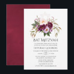 Burgundy - Marsala and Peach Bat Mitzvah Invitation<br><div class="desc">Burgundy and peach watercolor peony flowers bat mitzvah invitations with accents of violet designed to be quickly and easily customised to your event specifics.</div>