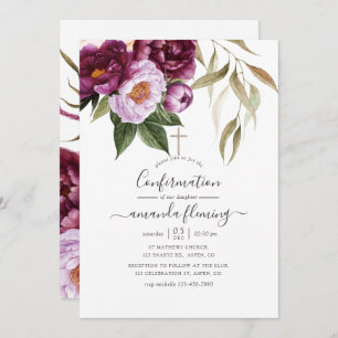 Burgundy - Marsala and Peach Floral Confirmation Invitation