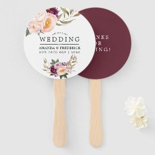Burgundy - Marsala and Peach Floral Wedding Favour Hand Fan