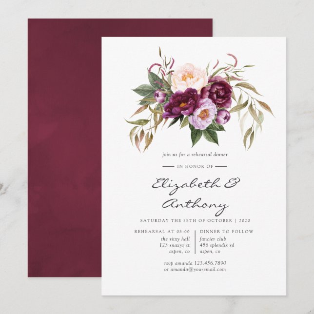 Burgundy - Marsala and Peach Rehearsal Dinner Invitation (Front/Back)