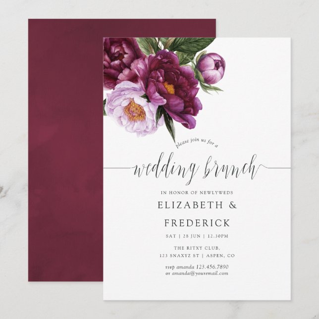 Burgundy - Marsala and Peach Wedding Brunch Invitation (Front/Back)
