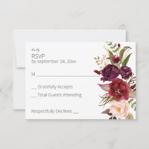 Burgundy Marsala and Pink Floral no Meal - Pink RSVP Card