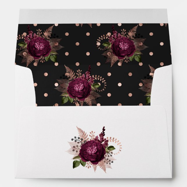 Burgundy - Marsala and Rose Gold Floral Wedding Envelope (Back (Bottom))