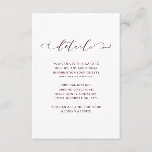Burgundy Marsala and White Wedding Details Enclosure Card