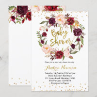 burgundy marsala baby shower invitation