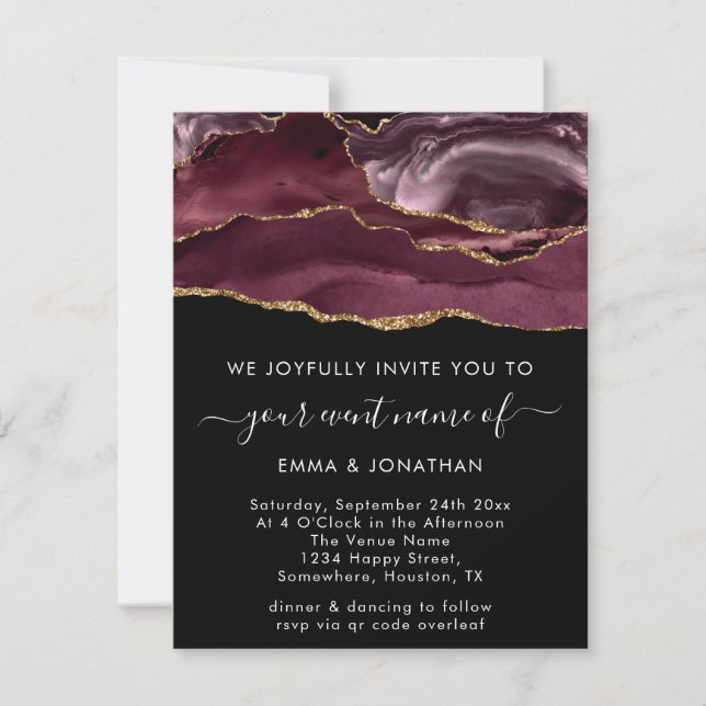 Burgundy Marsala Black Gold Border Glitter Marble (Front)