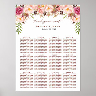 Burgundy Marsala Blush Boho Wedding Seating Chart