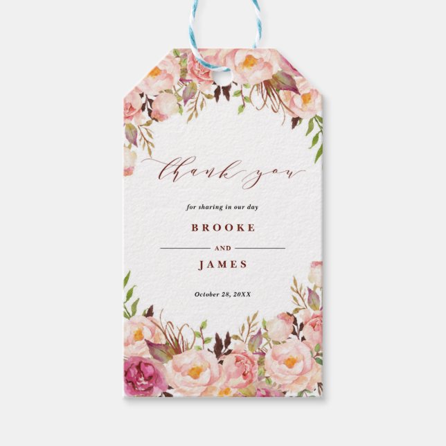 Burgundy Marsala Blush Boho Wedding Thank You Tag (Front)