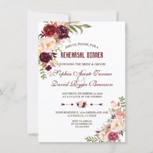 Burgundy Marsala Blush Floral Rehearsal Dinner Invitation