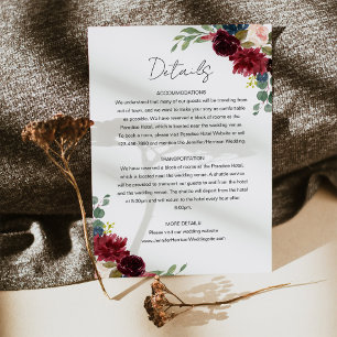 Burgundy Marsala & Blush Floral Wedding Details Enclosure Card