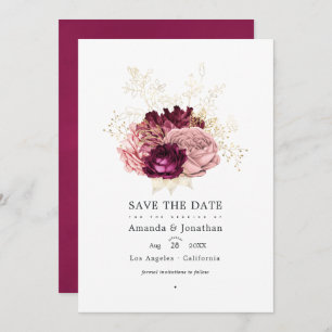 Burgundy - Marsala Blush Pink and Gold Wedding Save The Date