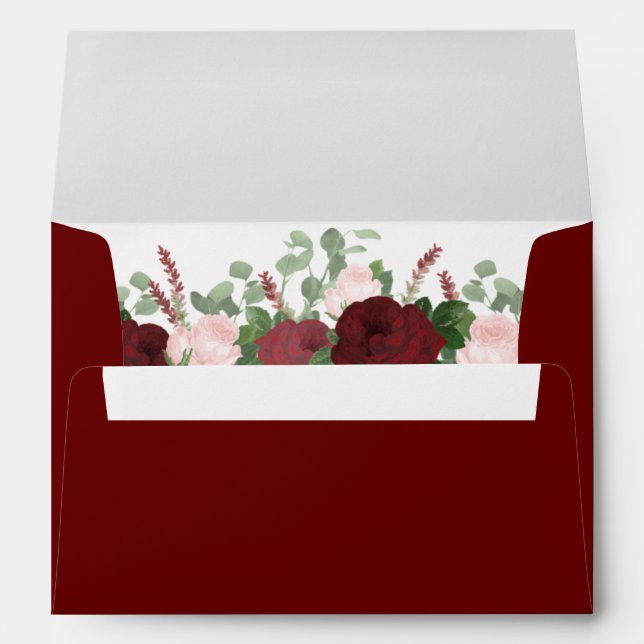 Burgundy Marsala Blush Pink Floral Wedding Envelope (Back (Bottom))