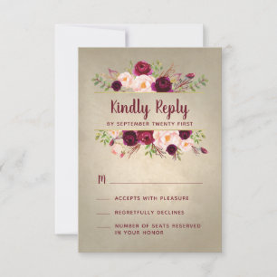Burgundy Marsala Blush Vintage Wedding RSVP Cards