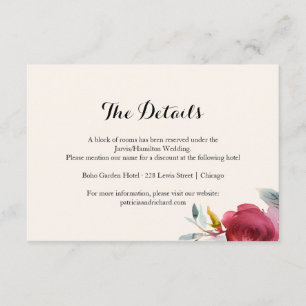 Burgundy Marsala Boho Floral Wedding Details Enclosure Card