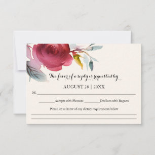 Burgundy Marsala Boho Floral Wedding RSVP Card