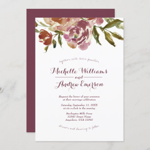Burgundy Marsala Fall Floral Wedding Invitation
