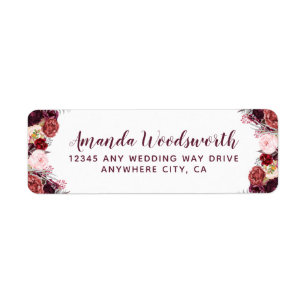 Burgundy Marsala Fall Peony Wedding Address Labels