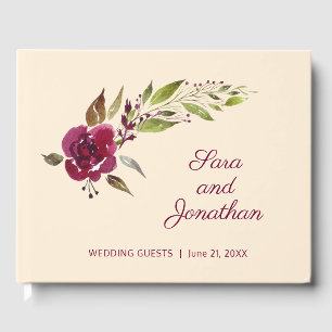 Burgundy Marsala Floral and Greenery Wedding Guest Book