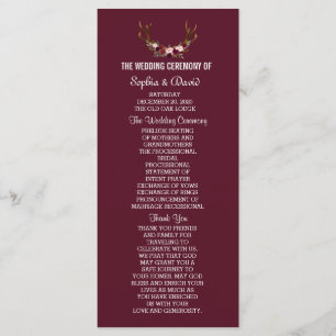 Burgundy Marsala Floral Antlers Wedding Program