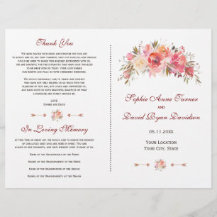 Burgundy Marsala Floral Antlers Wedding Program