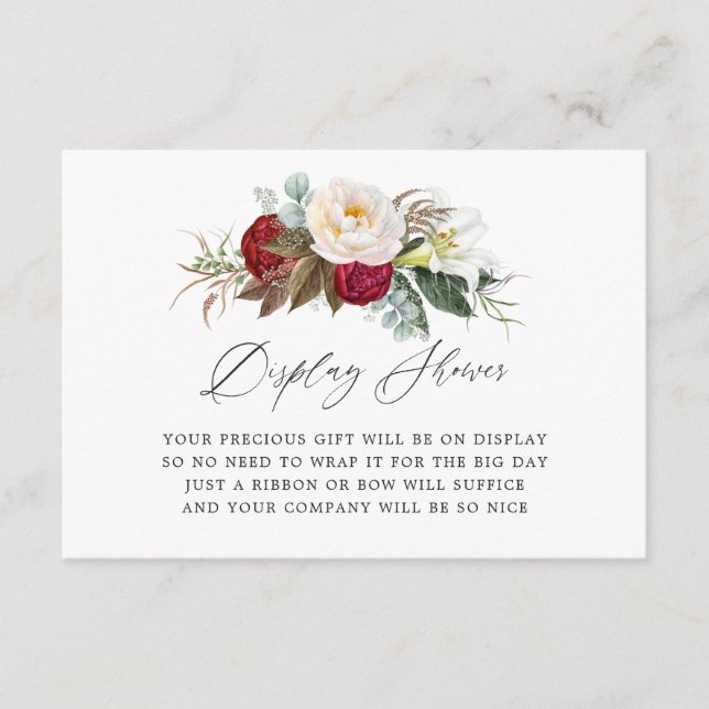 Burgundy - Marsala Floral Bridal Shower Display Enclosure Card (Front)