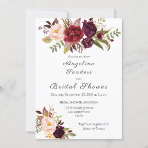 Burgundy Marsala Floral Bridal Shower Invitation