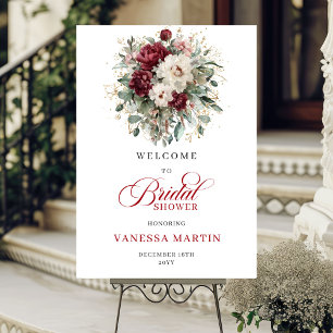 Burgundy Marsala Floral Bridal Shower Welcome Poster