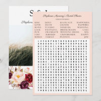 Burgundy Marsala Floral Bridal Shower Word Search