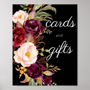 Burgundy Marsala Floral Cards & Gifts Sign Black