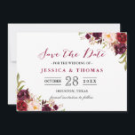 Burgundy Marsala Floral Chic Wedding Save the Date<br><div class="desc">*** See Matching Items: https://zazzle.com/collections/119552305648576390 *** ||| Personalise this "Burgundy Marsala Floral Chic Wedding Save the Date Card" to announce your wedding date to family and friends! You can easily customise it to match your wedding colours, styles and theme. (1) For further customisation, please click the "customise further" link and...</div>