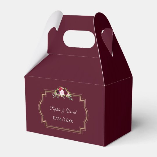 Burgundy Marsala Floral Gold Fall Wedding Favour Box