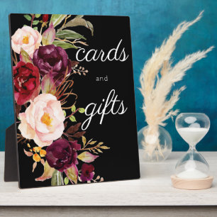 Burgundy Marsala Floral Guestbook Sign Black Plaque