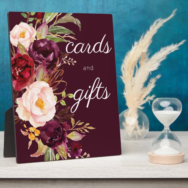 Burgundy Marsala Floral Guestbook Sign Plaque (Side)