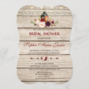 Burgundy Marsala Floral Lantern Bridal Shower Invitation