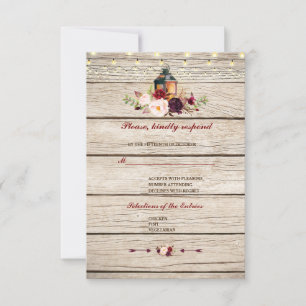 Burgundy Marsala Floral Lantern Wedding RSVP Card