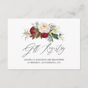 Burgundy - Marsala Floral Wedding Gift Registry Enclosure Card