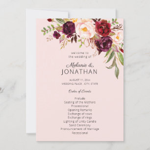 Burgundy Marsala Floral Wedding Program Pink V2