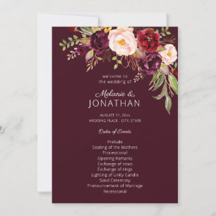 Burgundy Marsala Floral Wedding Program V2